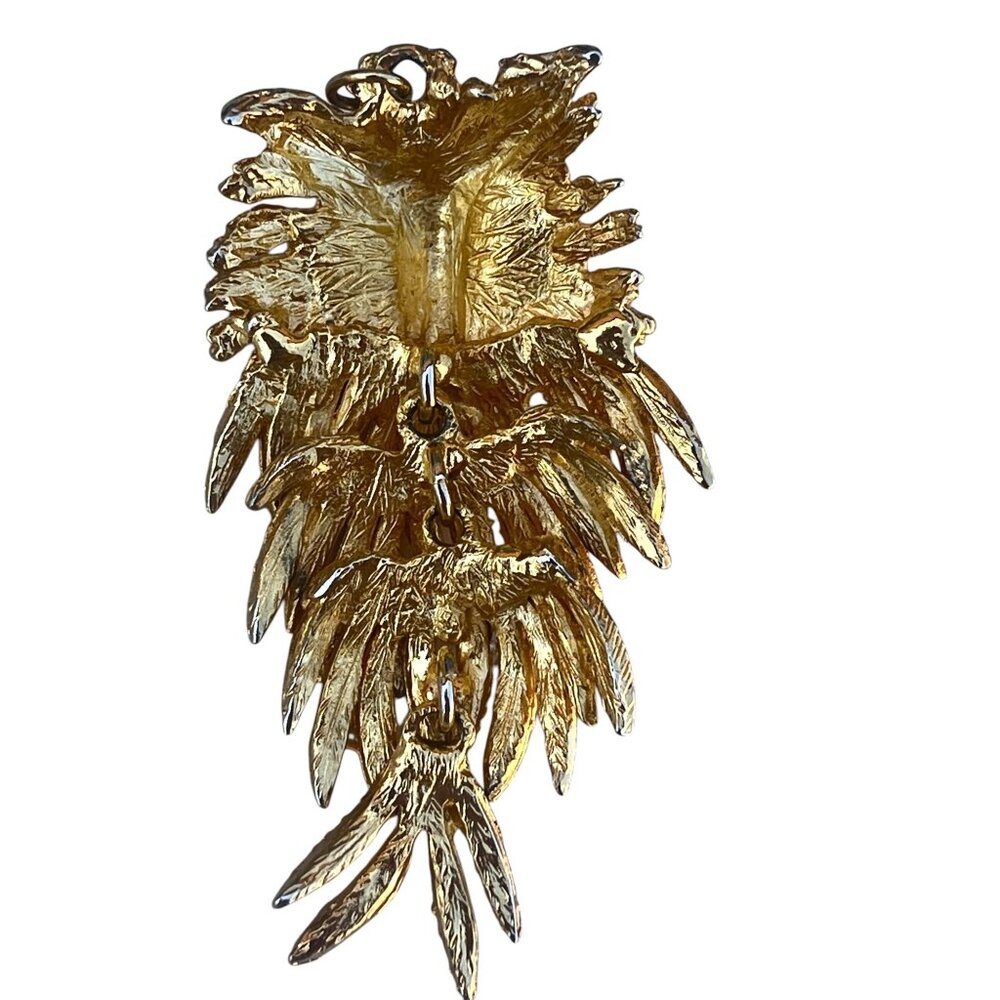Vintage Gold-Tone Articulated Owl Pendant With Amber Colored Eyes 3.25 Inches No - Picture 4 of 5